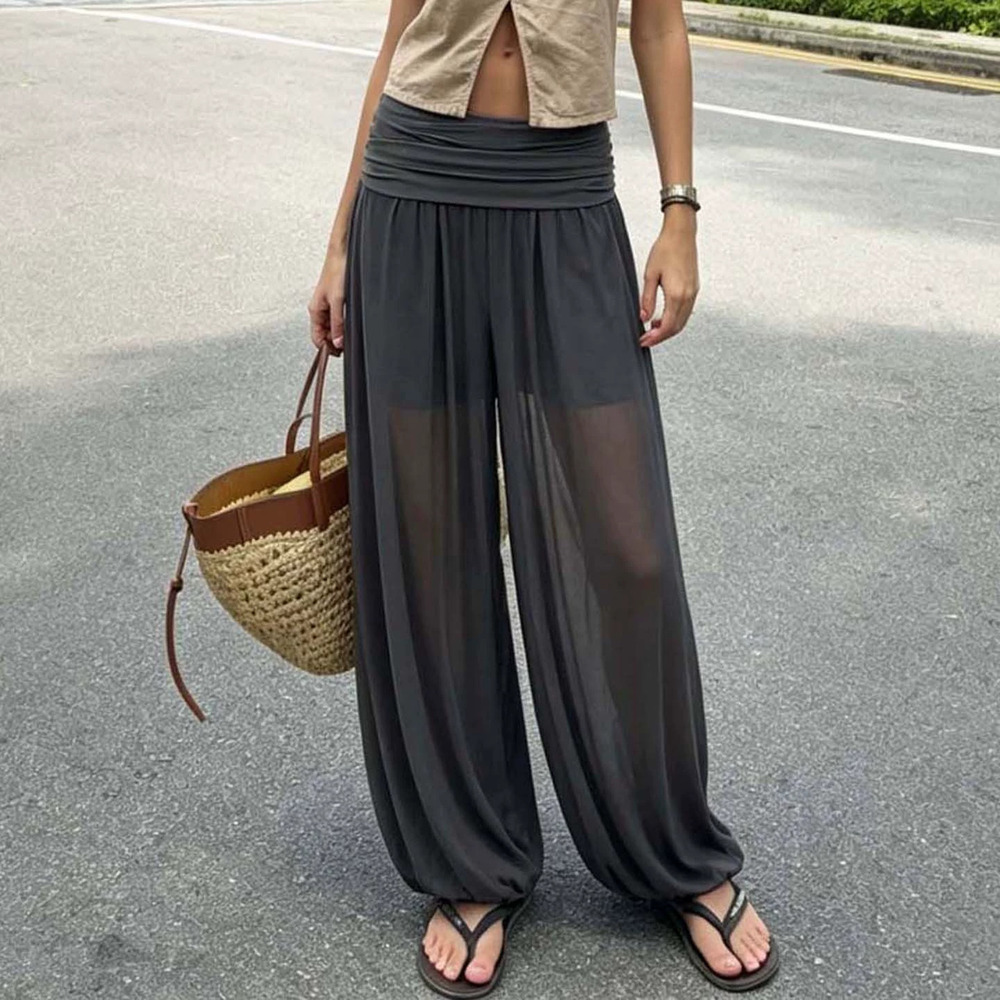 Zara Mesh Sheer Harem Pants Casual Loose Pleated Waist Trousers